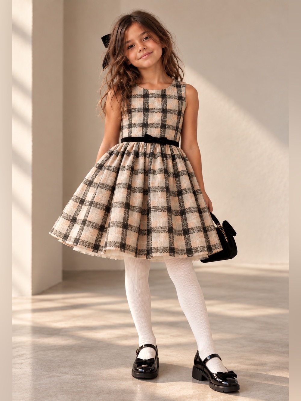 Pippa & Julie Cream and Black Plaid Sleeveless Dress ~ size 5